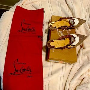 Christian Louboutin Planet Choc Flat Mules,yellow Gold (Authentic) EU 41